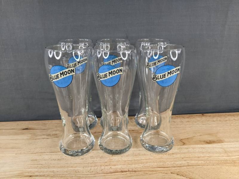 6 Blue Moon 16 oz Pint Glasses - Brand New X