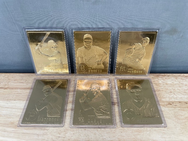 22K Gold The Danbury Mint MLB Baseball Cards Set, 6 Total - Garvey, Feller, Mazeroski, Pettitte