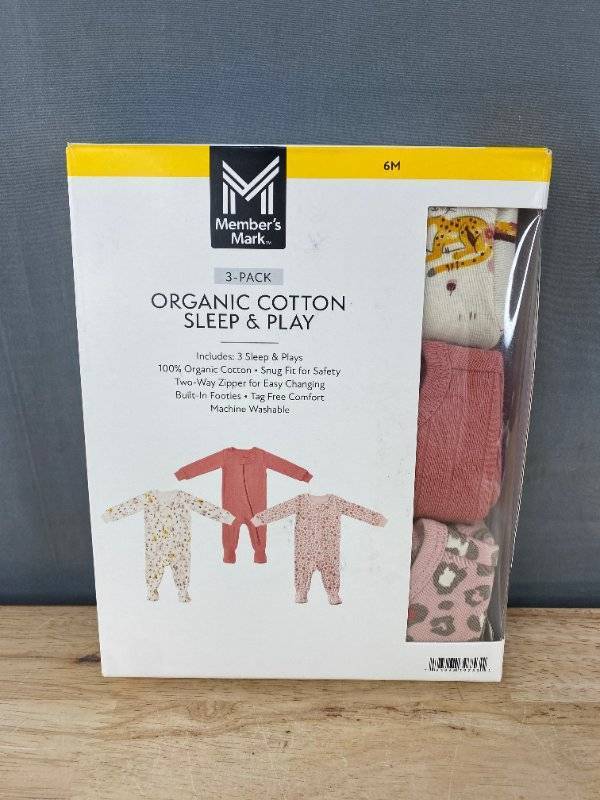Members Mark Organic Cotton Sleep & Play 3-Pack - Size 6M - Brand New