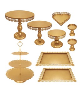 Jalancy Set of 9 Gold Cake Stands Metal Cupcake Stand Set Multiple Styles - Great for Desserts, Cake, Candy, $50 Retail - Brand New