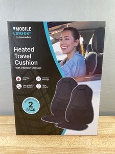 Homedics Heated Travel Cushion with Vibration Massage, 2-Pack, Black - Brand New