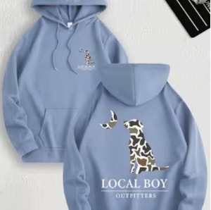 Local Boy Outfitters Hunting Hooded Sweatshirt, Mens size Large, Light Blue - Brand New
