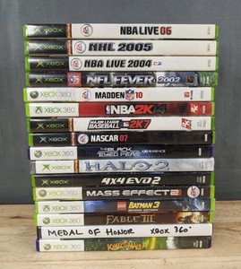 Xbox 360, 16 Video Game Bundle - NBA, NFL, Halo 2, Madden, Nascar, Mass Effect, Lego Batman C