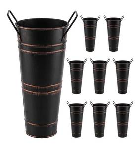 8 Pack of 9 Tall Galvanized Flower Buckets with Handles - Black Copper-Tone Trim - Brand New