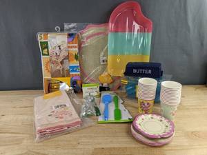 Summer Kitchen Party Supplies Including Disney Tablecloth Round 70in & Cuisinart Mini Spatula Set & Butter Dish & More - Brand New