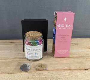 Bible Verse Jar - 96 Color-Coded Bible Verse Bookmarks - Key Chain - Brand New