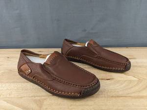 Greks Shoes Brown Leather Slip-On Moccasin Loafers - Womens 9.510, Mens 8.5 - New