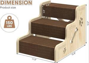 25189PSSPNC 3-Step Pet Stair - Natural Wood with Carpet Treads - 150 Lbs Capacity - New