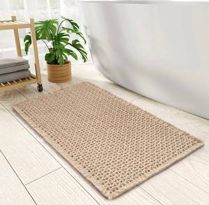 2 Checkered Bath Mat 17x24 Brown - Non-Slip 3D Weave, Tassels, Machine Washable - Brand New