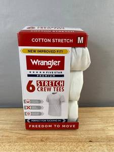 6 Wrangler Cotton Stretch T-Shirts, Size Medium Mens Crew Tees - Brand New