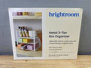 Brightroom Metal 3-Tier Box Organizer - White & Natural Finish - Brand New