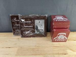 7 OH FUDGE Wooden Decor 5 x 5 and 2 Because Someone 8 x 12 Photo Frames - Brand New