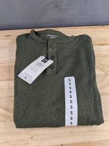 Members Mark Mens Thermal Henley - Size Mens Small - Green - Brand New