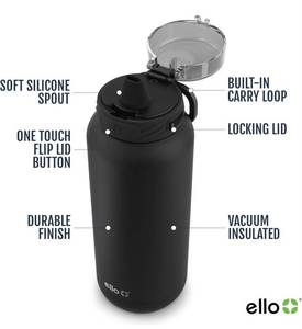 Ello Cooper 32oz Stainless Steel Black Water Bottle - Brand New
