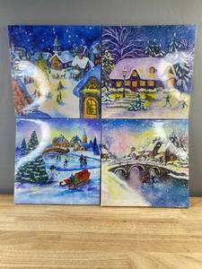 Wall Art Decor - 4-Piece Winter Village Set - Brand New