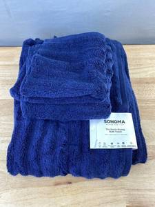 3 Sonoma The Quick-Drying Bath Towel Navy - Assorted Sizes - Brand New