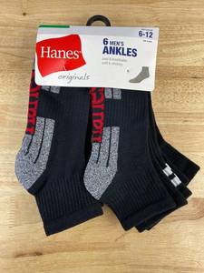 6 Pair Hanes Originals Mens Ankles Socks Size Mens 6-12 - Brand New