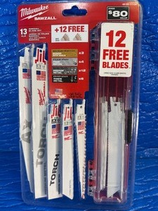 lot 75 image: Milwaukee SAWZALL Demolition Nail-Embedded Wood and Metal Cutting Bi-Metal Reciprocating Saw Blade Set