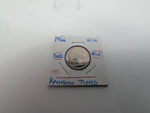 lot 8 image: 1966 Washington Quarter Rainbow-Toned U.S. Coin MS66 Rare