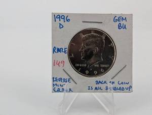 lot 20 image: Kennedy Half Dollar Error Coin 1996-D GEM BU