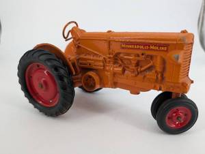 lot 49 image: Minneapolis-Moline Toy Tractor - Orange Die-Cast Metal, Red Wheels