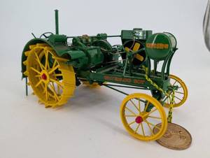 lot 50 image: Waterloo Boy Kerosene Tractor Toy - Vintage Green & Yellow Tin Model