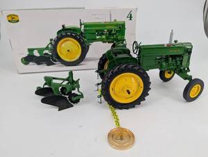 lot 60 image: John Deere 40T Wide Front Tractor Die-Cast - Mounted Two-Bottom Plow