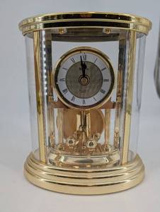 lot 96 image: Gold Tone Mantel Clock with Glass Dome - Quartz Movement