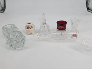 lot 107 image: Vintage British Crystal Glassware Collection - Decanter, Butterfly Stopper, Cut Glass Vases & More