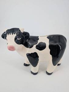 lot 121 image: Holstein Cow Piggy Bank - Ceramic, 8 in Long