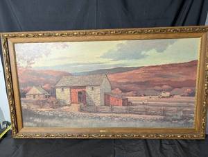 lot 164 image: Eric Sloane Autumn Harvest - Framed Landscape Print with Ornate Gold Frame