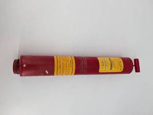 lot 176 image: National Fire Extinguisher - Vintage Red Cylindrical with Yellow Label