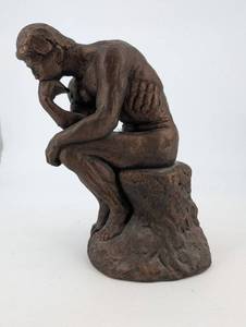 lot 185 image: Signed Rodin The Thinker Bronze Sculpture on Rock Base - 12 Inches Tall