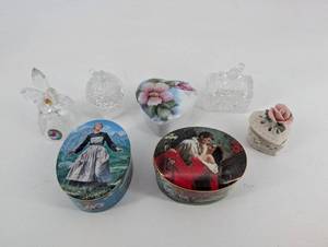 lot 188 image: Crystal Glass Trinket Boxes, Floral Heart Box & Vintage Tins (Lot of 7)