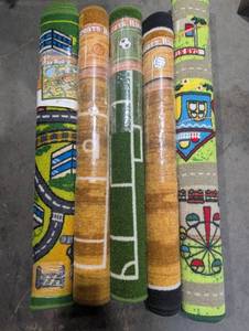 lot 203 image: Sports Rugs - Play Rug City Map, Basketball & Soccer Field (Lot of 5)