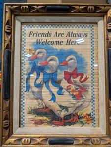 lot 243 image: Framed Tile Wall Art - Friends Are Always Welcome Here, Geese Trio