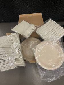 lot 6 image: Nature 250Pcs Disposable Dinnerware Set - 50x9in Plates, 50x7in Plates, 50 Utensils