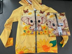 lot 26 image: 2 X Kids Yellow Zip-Up Jacket with Elephant & Sunflower Print - Youth L
