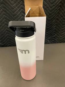 lot 68 image: Water Bottle - Gradient White to Pink with Black Flip Lid & Carry Handle