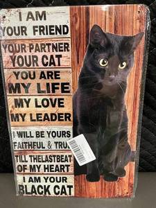 lot 121 image: Black Cat Wall Art Sign - Inspirational Cat Quote Decor for Home & Office