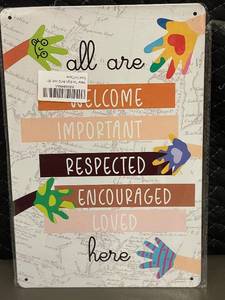 lot 123 image: Metal Tin Sign - All Are Welcome Here Wall Decor 8x12 in