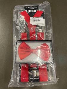 lot 134 image: FA-SLDS-RED Mens Solid Bow Tie with Suspenders Set - Red