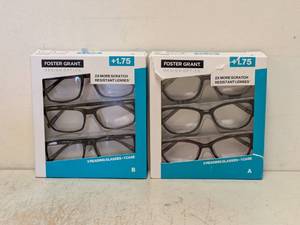 lot 186 image: (2) NEW FOSTER GRANT 1.75 READING GLASSES 3PK