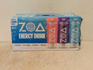 lot 231 image: NEW ZOA ENERGY DRINK TRIPLE FLAVOR PACK 18CT