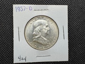 lot 41 image: 1957 D Silver Franklin Half Dollar