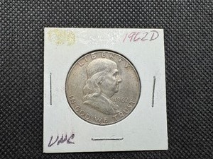 lot 47 image: 1962 D Silver Franklin Half Dollar Marked UNC when purchased