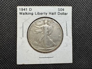 lot 21 image: 1941 D Silver Walking Liberty Half Dollar