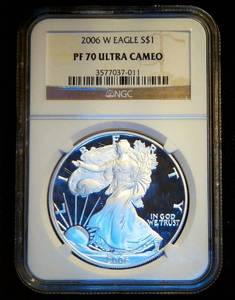 lot 13 image: 2006-W American Silver Eagle, PF70 Ultra Cameo