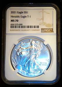 lot 14 image: MS70 2021 Type 1 Heraldic American Silver Eagle