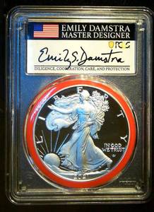 lot 16 image: PR70DCAM E. Damstra Hand Signed 2021-S T2 American Silver Eagle, Scarce Mint Designer Series, 1 of 200